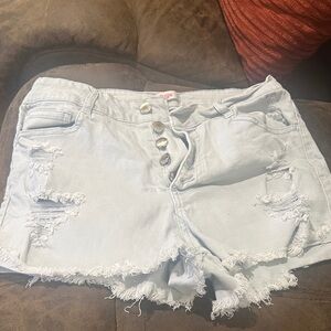 Distressed Light Blue Denim Shorts